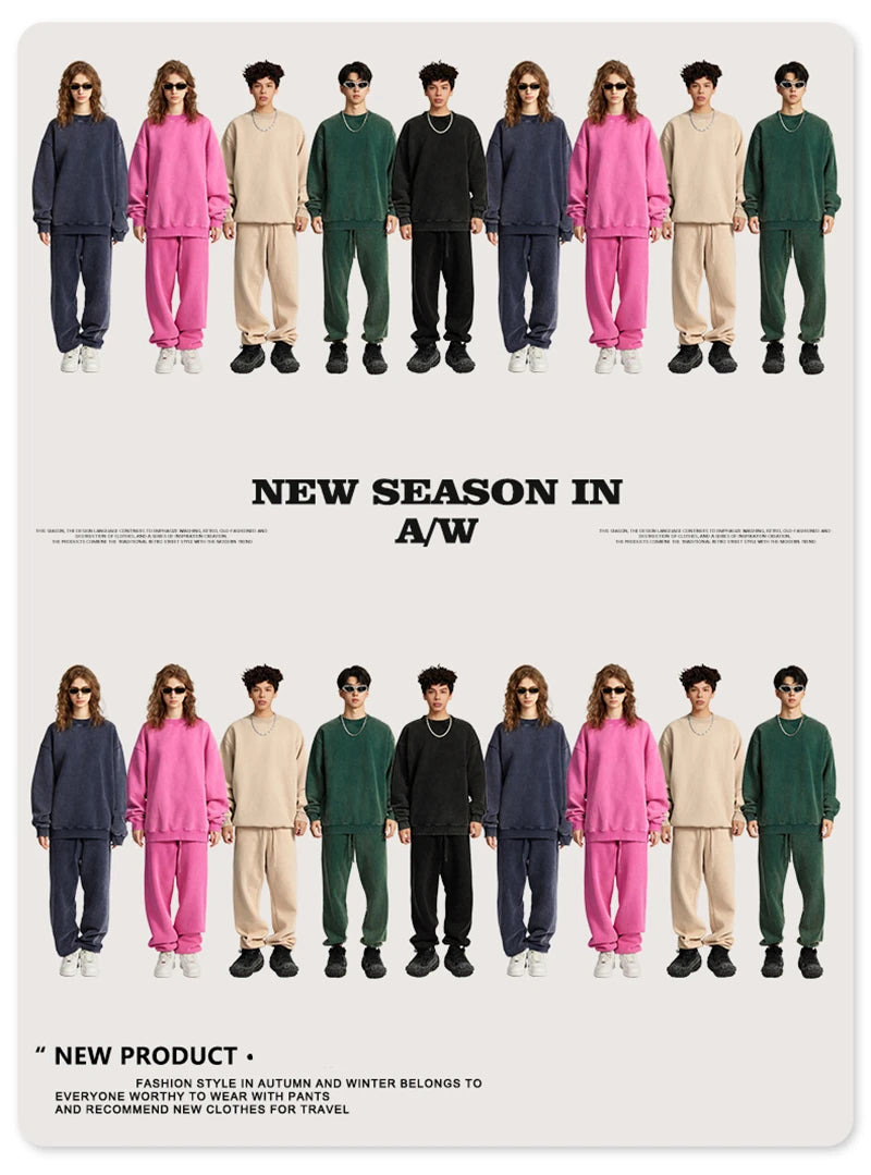ZODF Autumn Winter Men Washed Fleece Sweatshirts Vintage Unisex Women Loose 355gsm O Neck Thick Warm Pullovers HY0717
