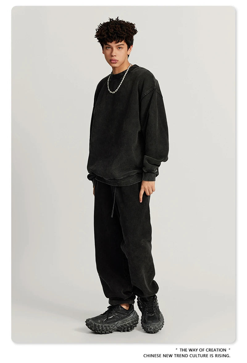 ZODF Autumn Winter Men Washed Fleece Sweatshirts Vintage Unisex Women Loose 355gsm O Neck Thick Warm Pullovers HY0717