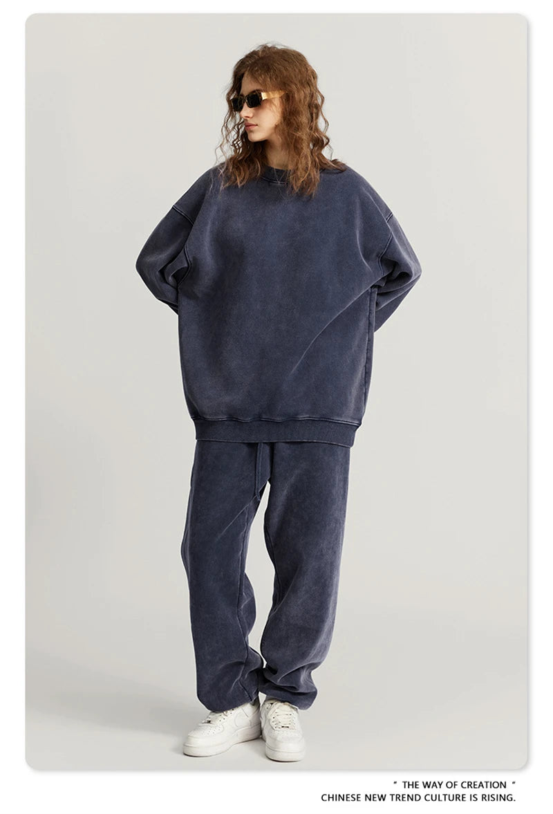 ZODF Autumn Winter Men Washed Fleece Sweatshirts Vintage Unisex Women Loose 355gsm O Neck Thick Warm Pullovers HY0717