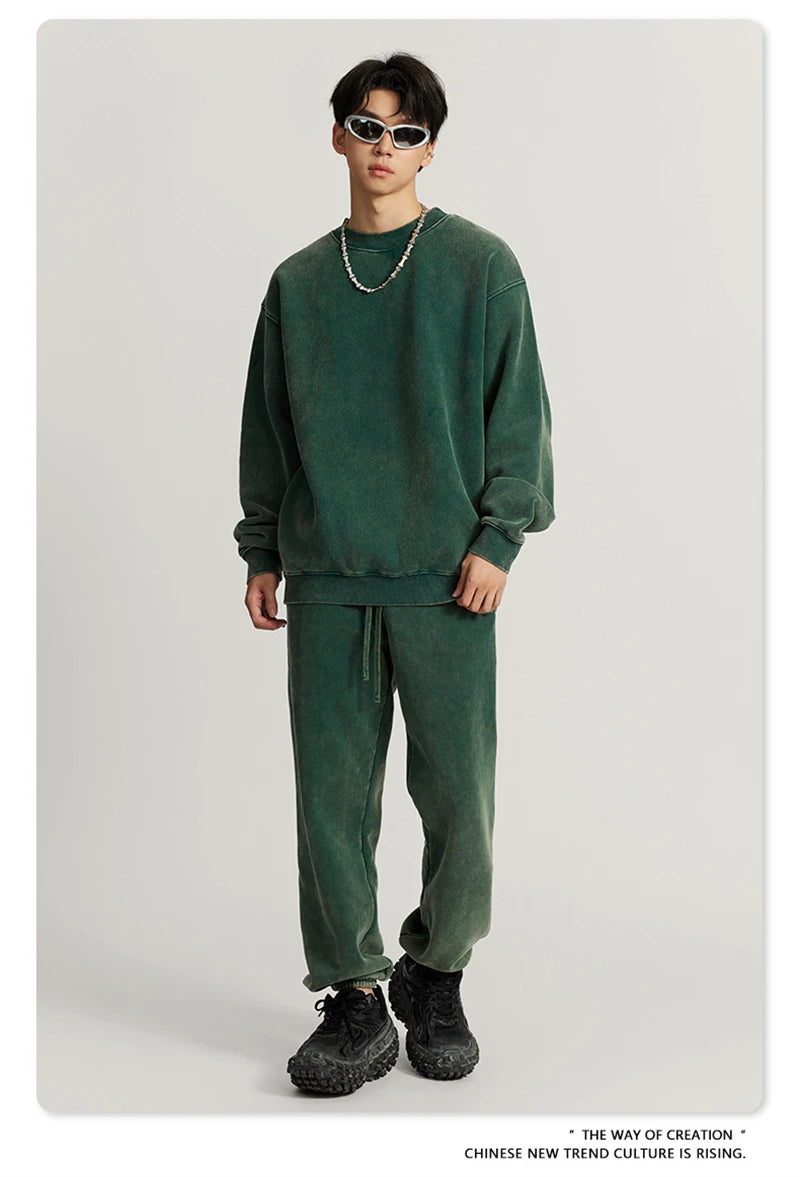 ZODF Autumn Winter Men Washed Fleece Sweatshirts Vintage Unisex Women Loose 355gsm O Neck Thick Warm Pullovers HY0717