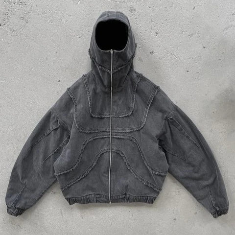 Y2K Gothic Autumn Jacket Harajuku Punk Washed Distressed Black Zipper Sweatshirt Jacket Oversized Sweatshirt Mens Womens Clothes