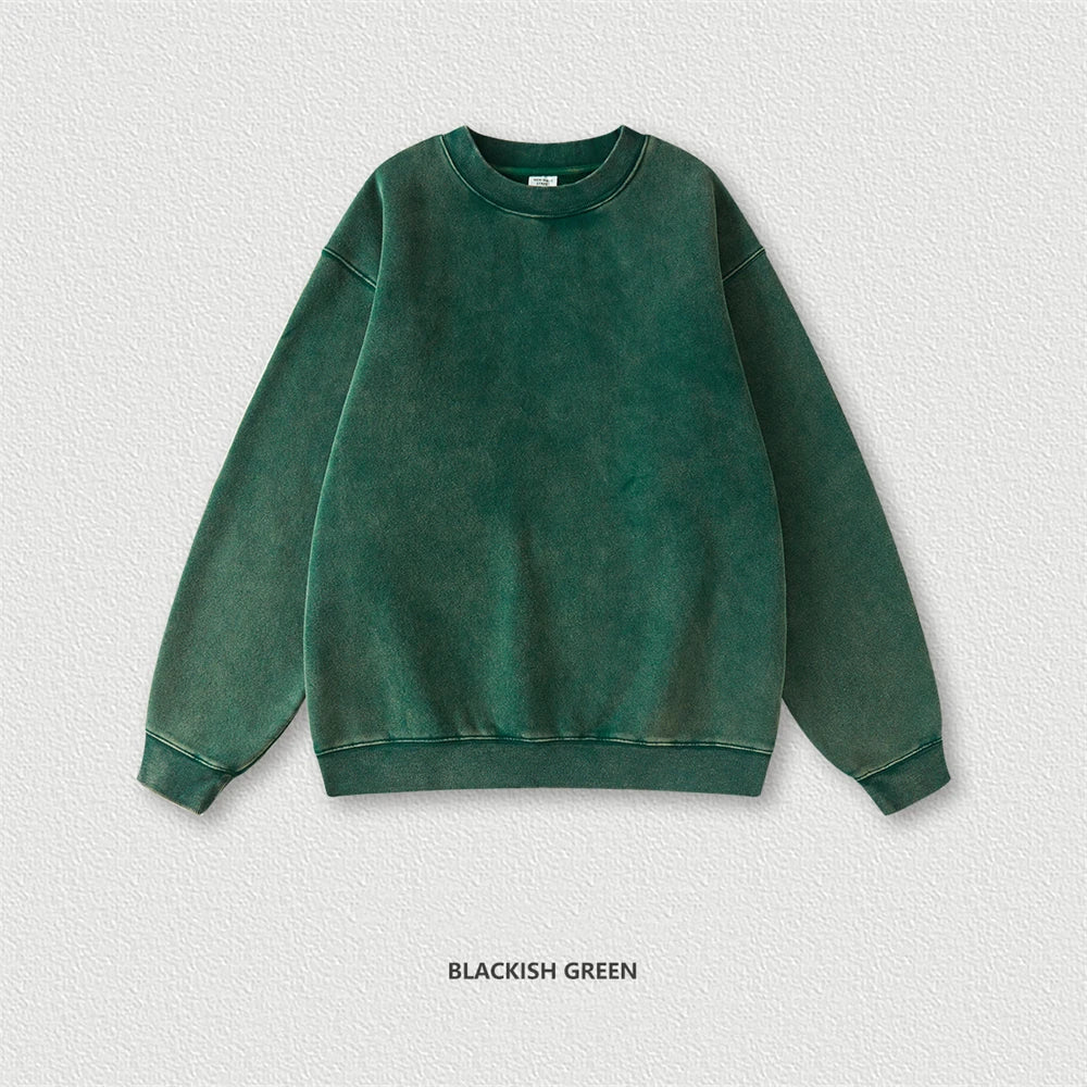 ZODF Autumn Winter Men Washed Fleece Sweatshirts Vintage Unisex Women Loose 355gsm O Neck Thick Warm Pullovers HY0717