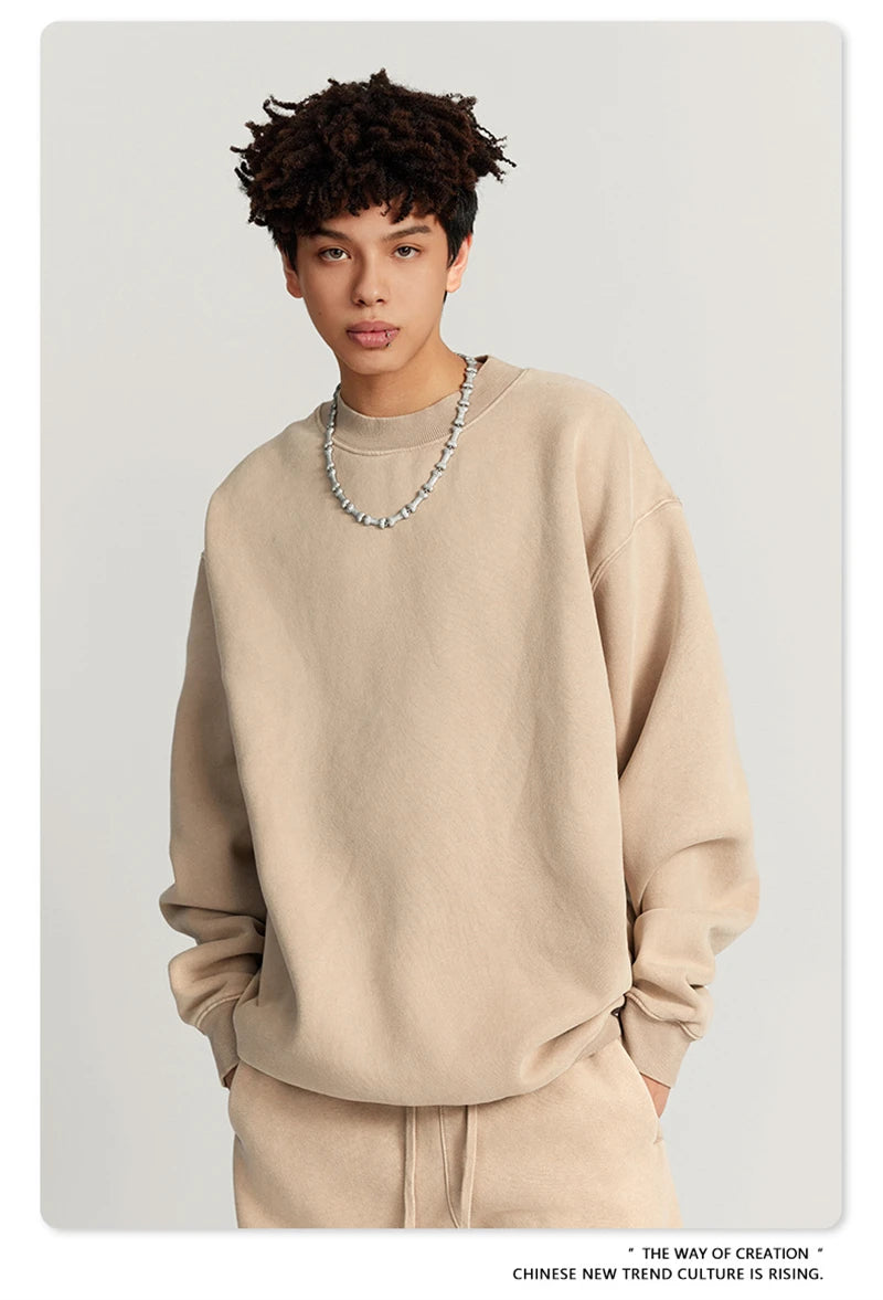 ZODF Autumn Winter Men Washed Fleece Sweatshirts Vintage Unisex Women Loose 355gsm O Neck Thick Warm Pullovers HY0717