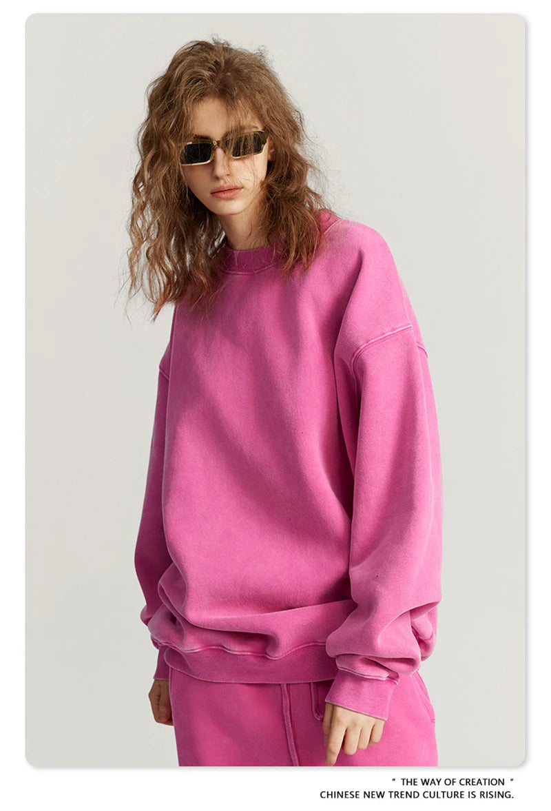 ZODF Autumn Winter Men Washed Fleece Sweatshirts Vintage Unisex Women Loose 355gsm O Neck Thick Warm Pullovers HY0717