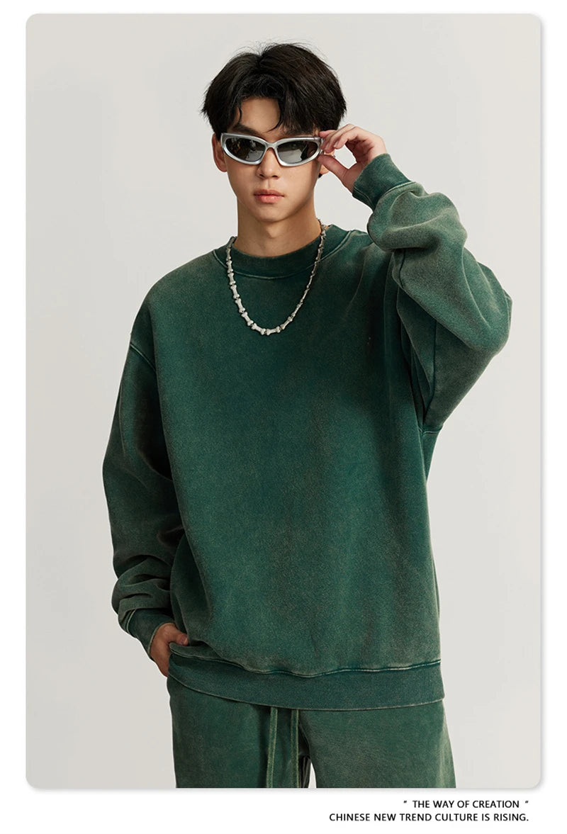 ZODF Autumn Winter Men Washed Fleece Sweatshirts Vintage Unisex Women Loose 355gsm O Neck Thick Warm Pullovers HY0717