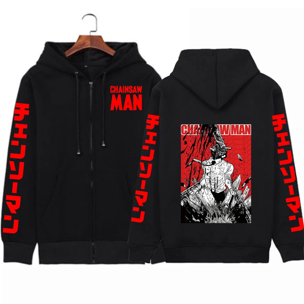 Harajuku Autum Winter Manga Chainsaw Man Women Zipper Hoodies Coats Sweatshirt Streetwear Cartoon oversized zipper jacket coats