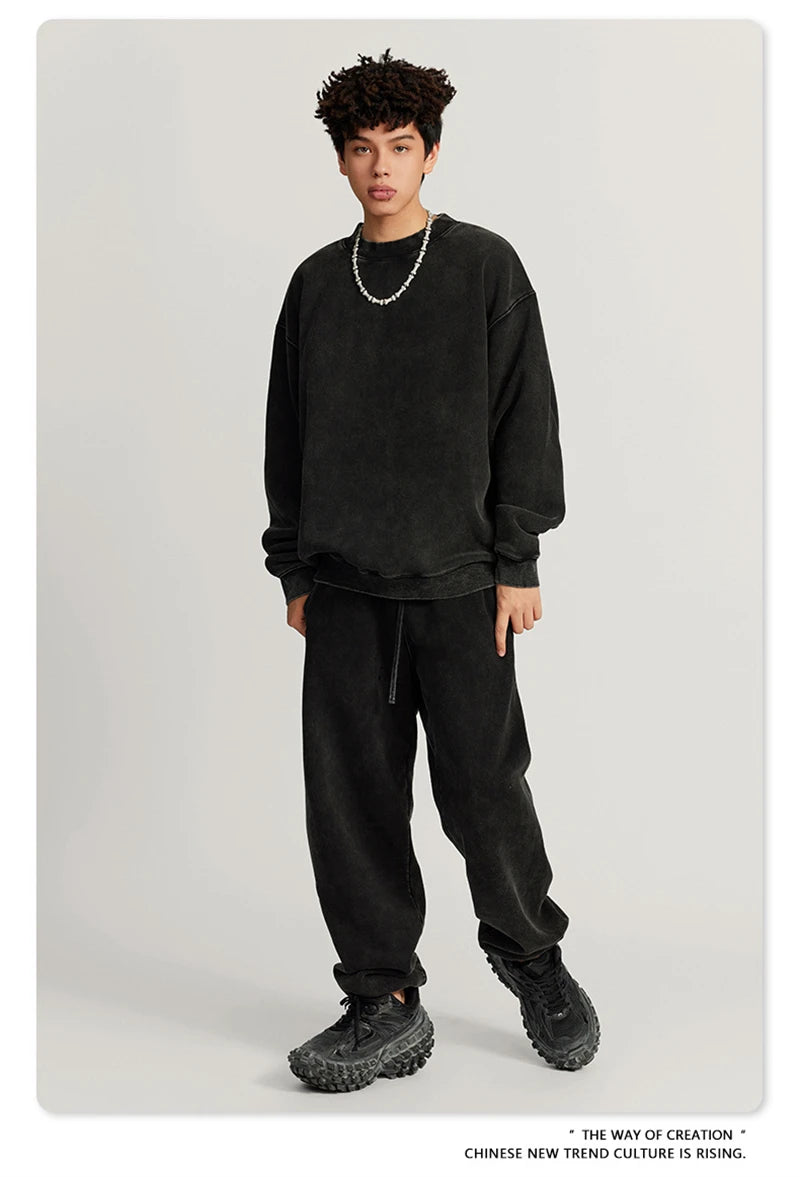 ZODF Autumn Winter Men Washed Fleece Sweatshirts Vintage Unisex Women Loose 355gsm O Neck Thick Warm Pullovers HY0717