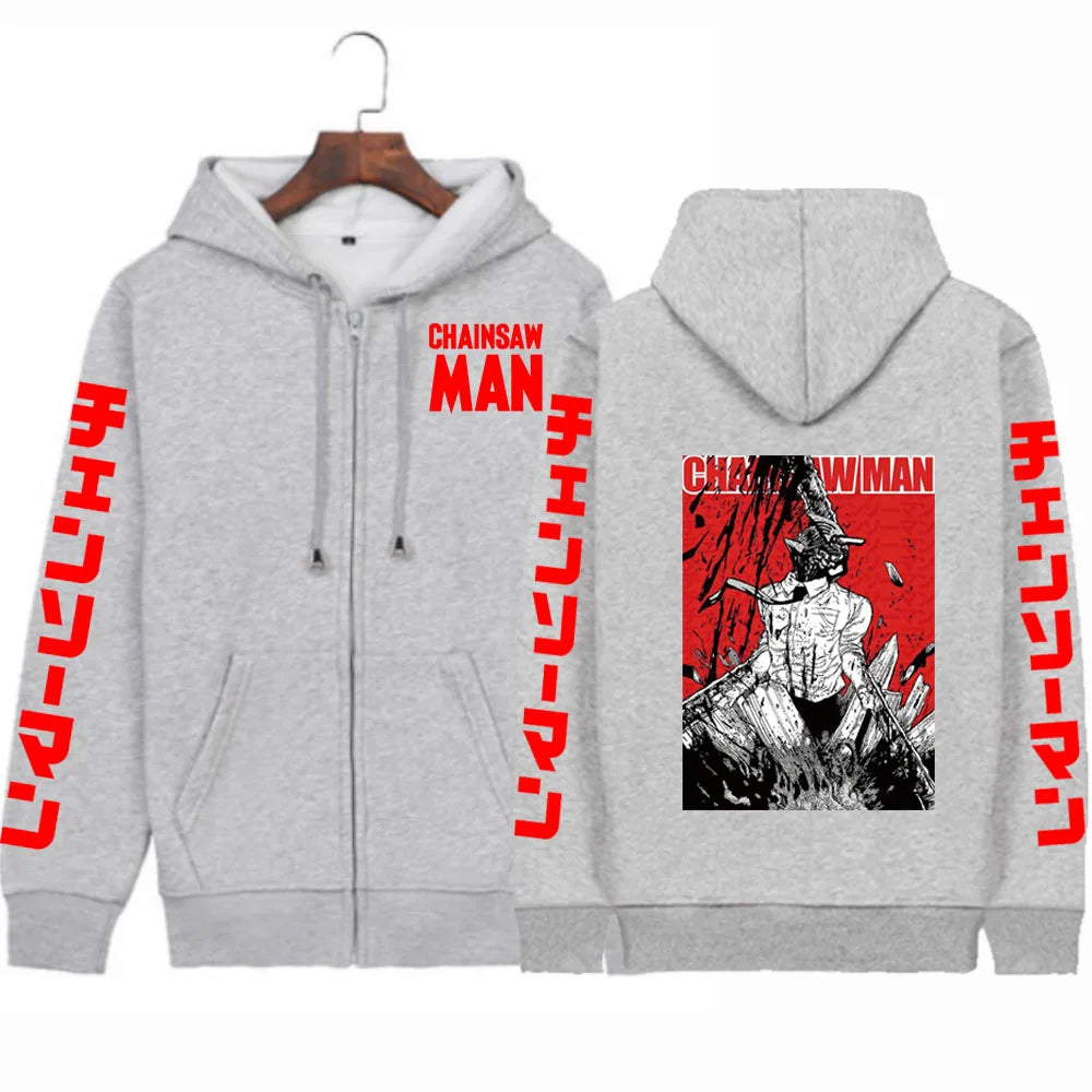 Harajuku Autum Winter Manga Chainsaw Man Women Zipper Hoodies Coats Sweatshirt Streetwear Cartoon oversized zipper jacket coats