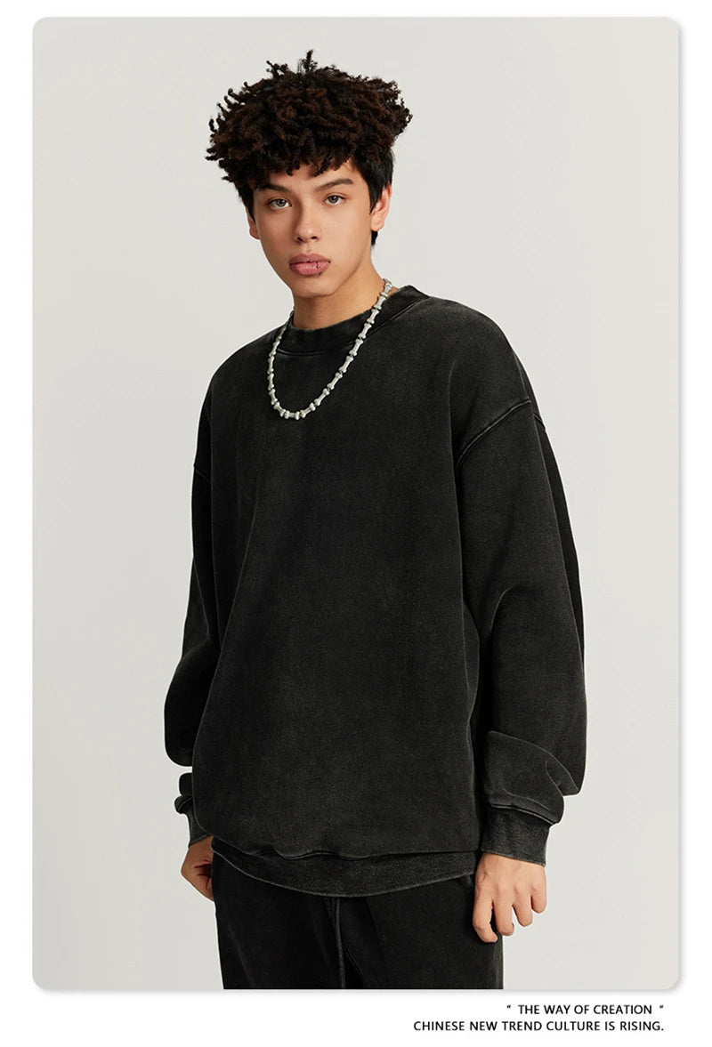 ZODF Autumn Winter Men Washed Fleece Sweatshirts Vintage Unisex Women Loose 355gsm O Neck Thick Warm Pullovers HY0717