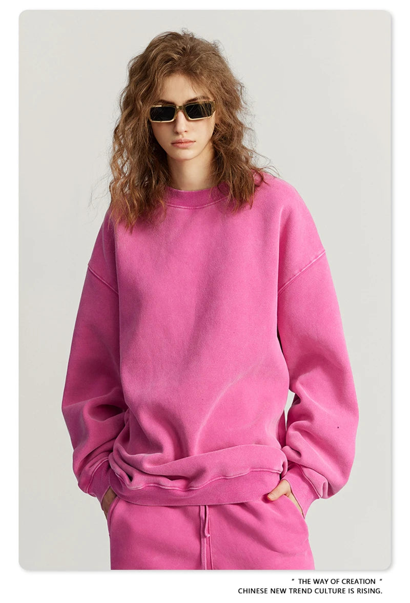ZODF Autumn Winter Men Washed Fleece Sweatshirts Vintage Unisex Women Loose 355gsm O Neck Thick Warm Pullovers HY0717