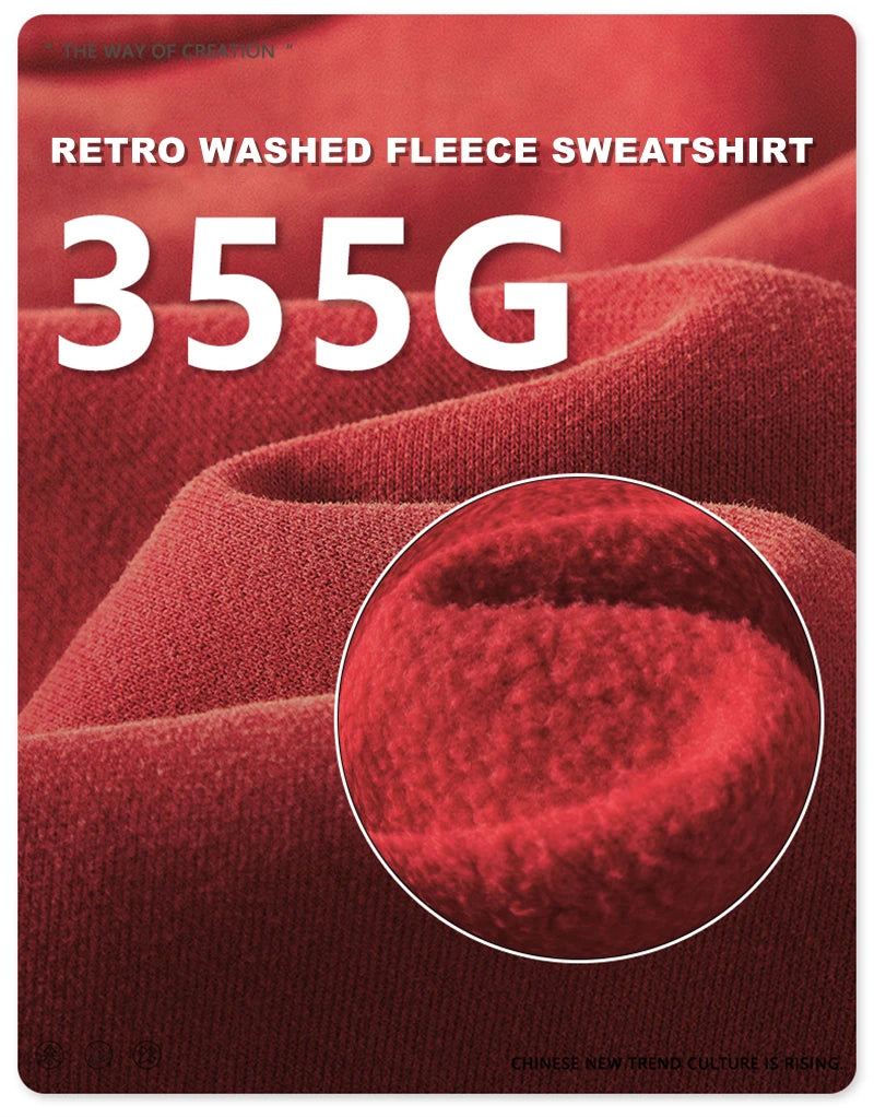 ZODF Autumn Winter Men Washed Fleece Sweatshirts Vintage Unisex Women Loose 355gsm O Neck Thick Warm Pullovers HY0717