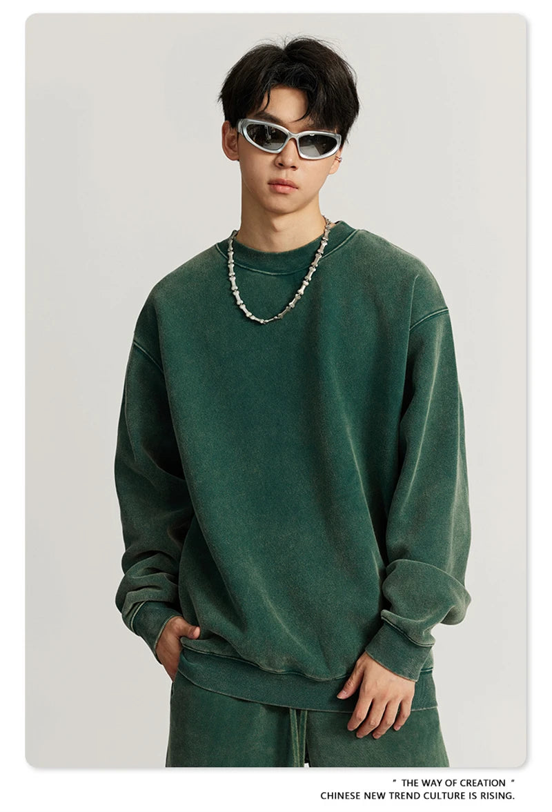 ZODF Autumn Winter Men Washed Fleece Sweatshirts Vintage Unisex Women Loose 355gsm O Neck Thick Warm Pullovers HY0717