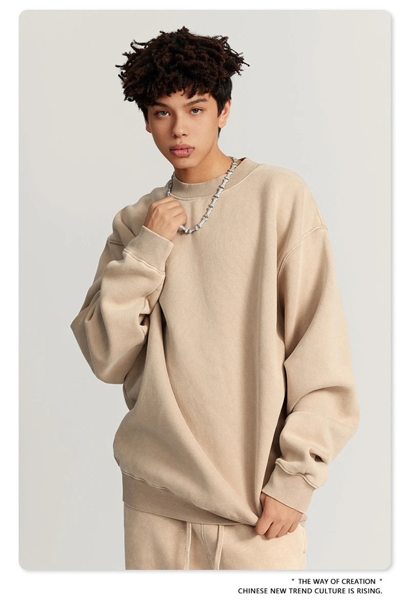 ZODF Autumn Winter Men Washed Fleece Sweatshirts Vintage Unisex Women Loose 355gsm O Neck Thick Warm Pullovers HY0717