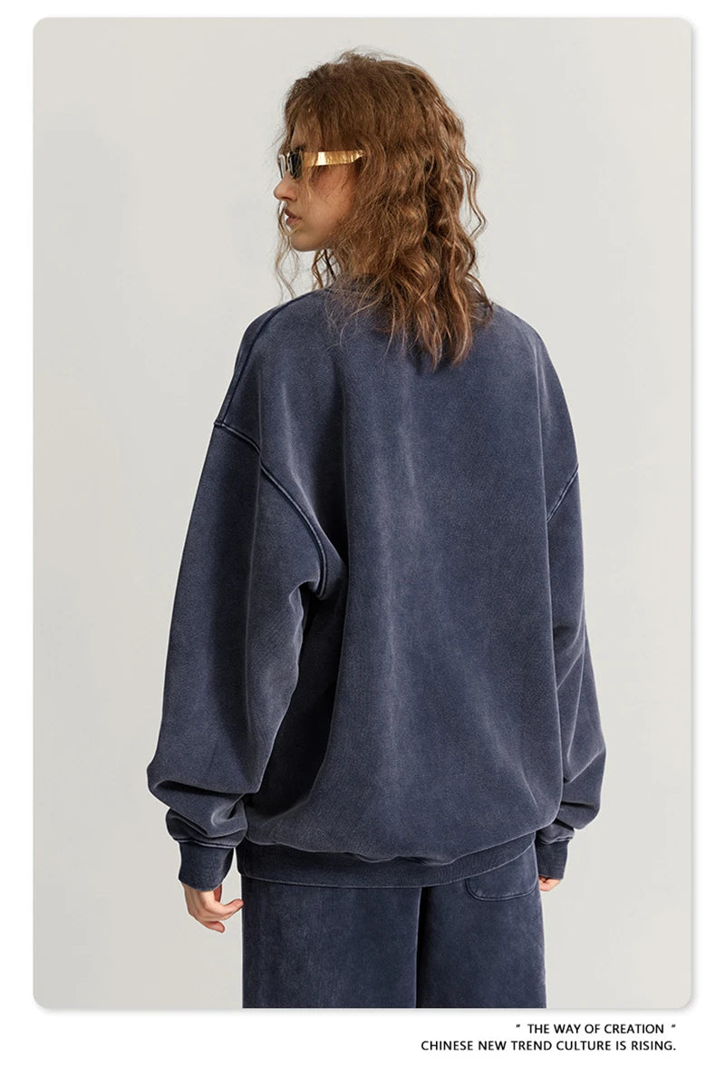 ZODF Autumn Winter Men Washed Fleece Sweatshirts Vintage Unisex Women Loose 355gsm O Neck Thick Warm Pullovers HY0717