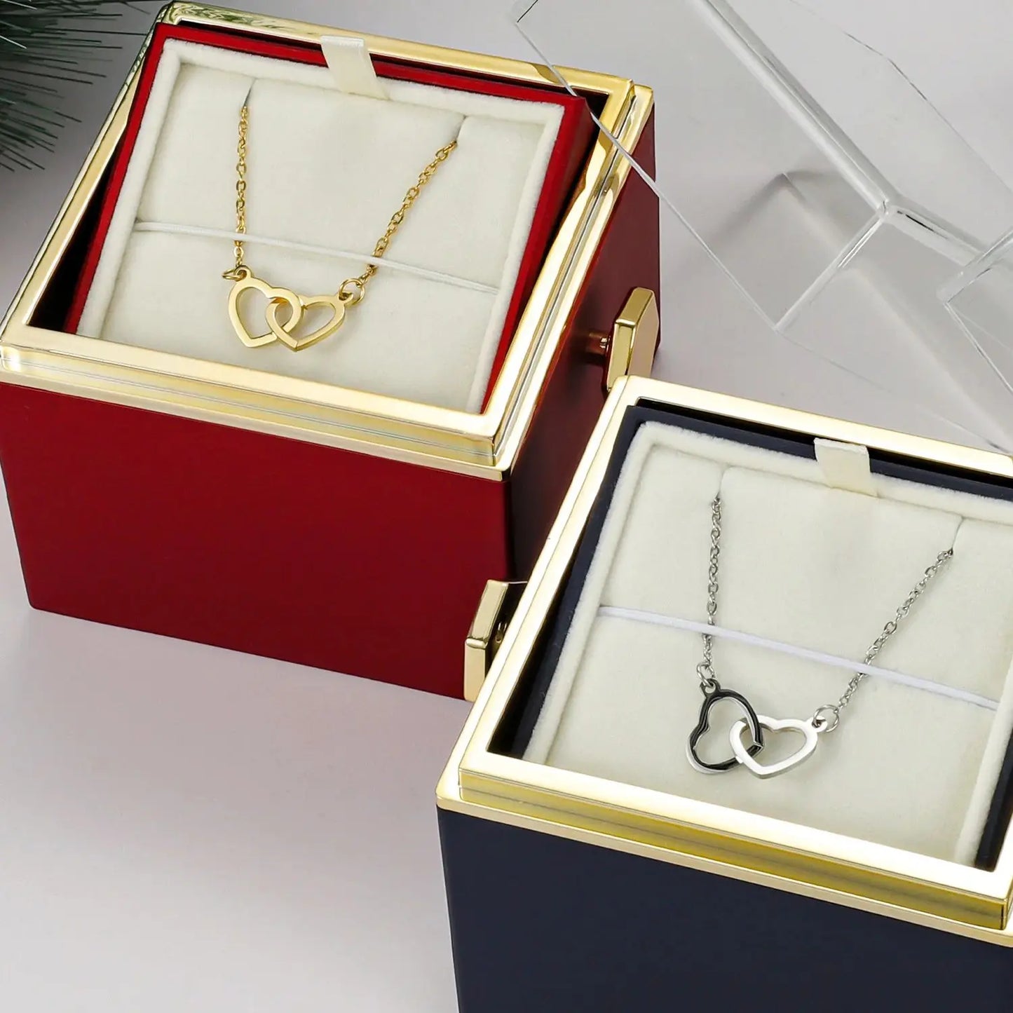 New Valentine Eternal Rose Jewelry Ring Box Rotate Wedding Pendant Necklace Storage Case for Women Girlfriend ChristmasGift