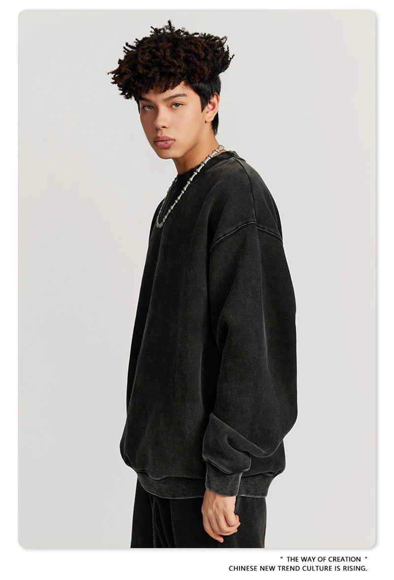 ZODF Autumn Winter Men Washed Fleece Sweatshirts Vintage Unisex Women Loose 355gsm O Neck Thick Warm Pullovers HY0717