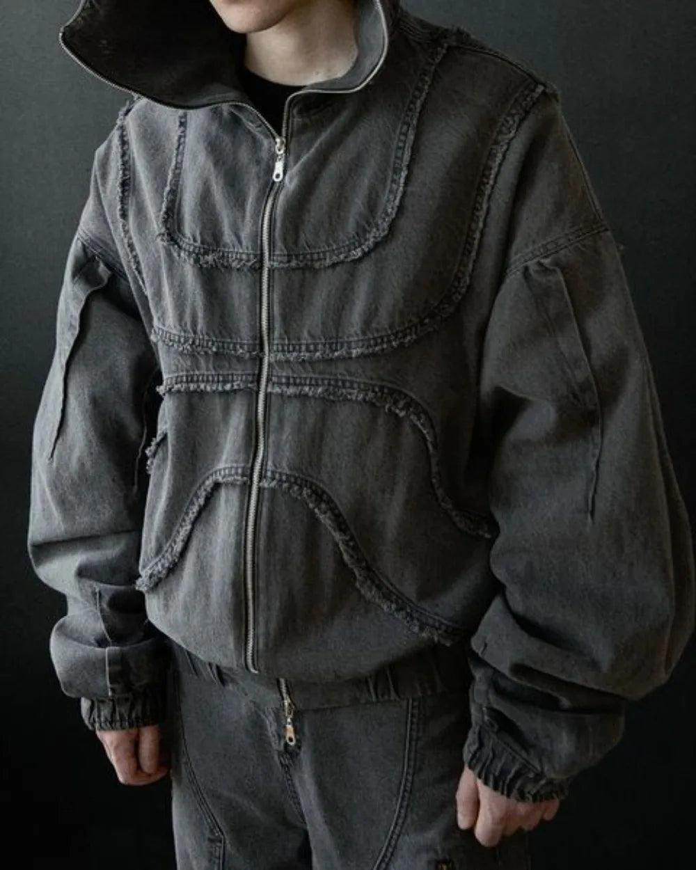Y2K Gothic Autumn Jacket Harajuku Punk Washed Distressed Black Zipper Sweatshirt Jacket Oversized Sweatshirt Mens Womens Clothes