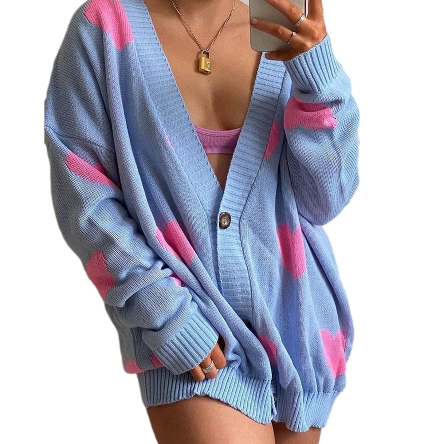 Heart Pattern Cardigan Sweater