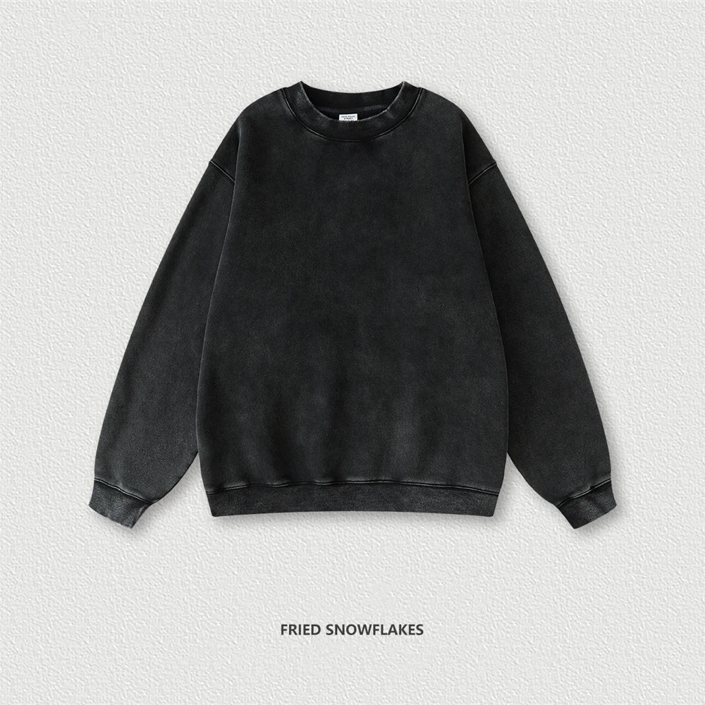 ZODF Autumn Winter Men Washed Fleece Sweatshirts Vintage Unisex Women Loose 355gsm O Neck Thick Warm Pullovers HY0717