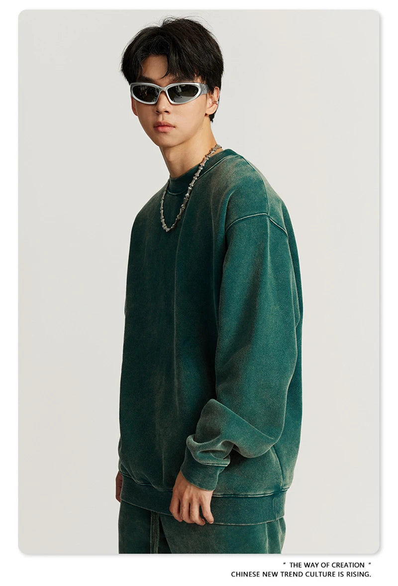 ZODF Autumn Winter Men Washed Fleece Sweatshirts Vintage Unisex Women Loose 355gsm O Neck Thick Warm Pullovers HY0717