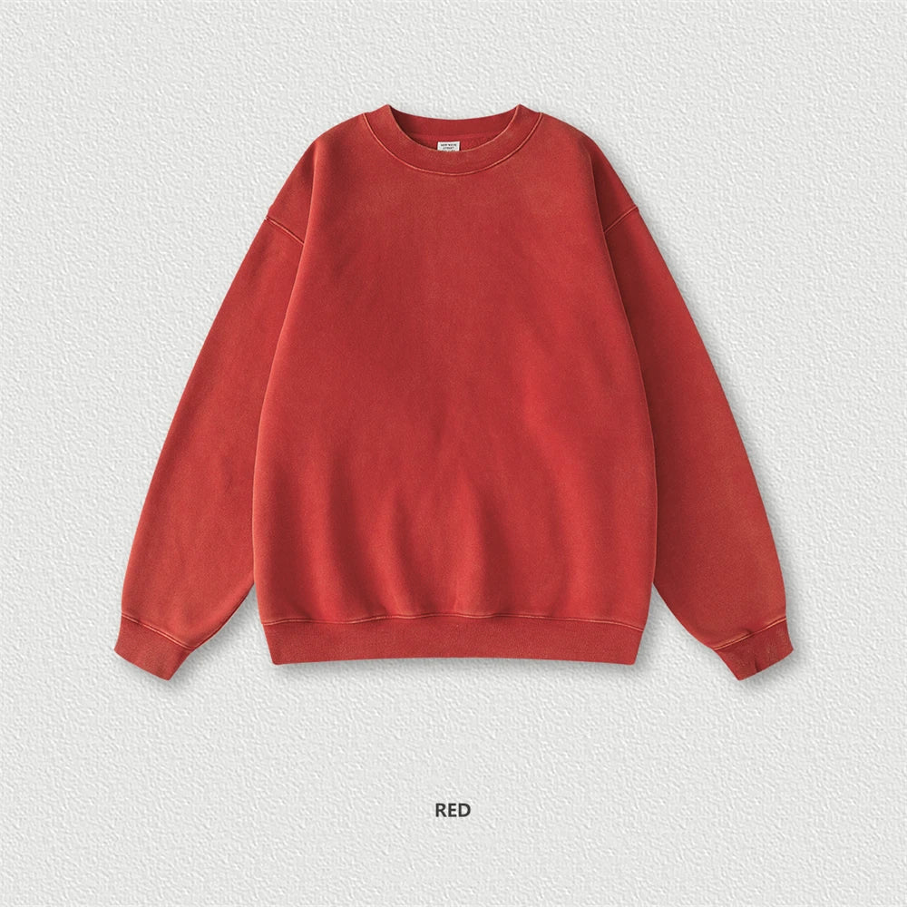 ZODF Autumn Winter Men Washed Fleece Sweatshirts Vintage Unisex Women Loose 355gsm O Neck Thick Warm Pullovers HY0717