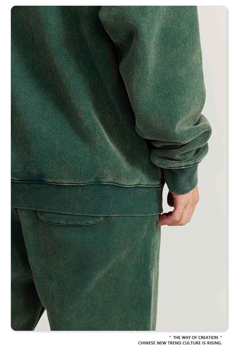 ZODF Autumn Winter Men Washed Fleece Sweatshirts Vintage Unisex Women Loose 355gsm O Neck Thick Warm Pullovers HY0717