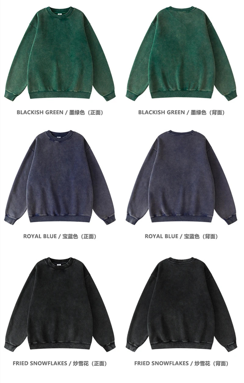 ZODF Autumn Winter Men Washed Fleece Sweatshirts Vintage Unisex Women Loose 355gsm O Neck Thick Warm Pullovers HY0717