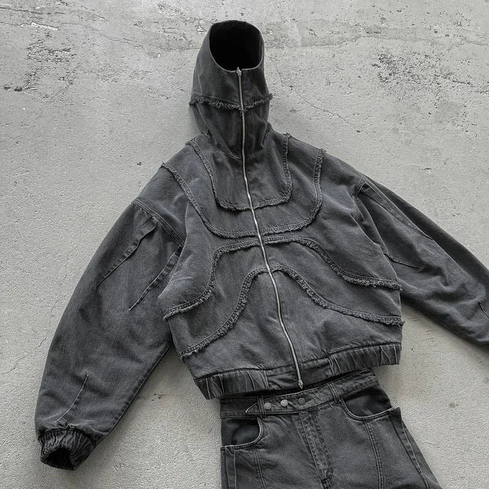 Y2K Gothic Autumn Jacket Harajuku Punk Washed Distressed Black Zipper Sweatshirt Jacket Oversized Sweatshirt Mens Womens Clothes