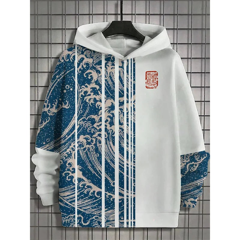 Japanese Harajuku 3D Printed Hoodies For Men Mountain Cat Tentacle Graphic Sweatshirts Casual Loose Hooded Long Sleeves Pullover