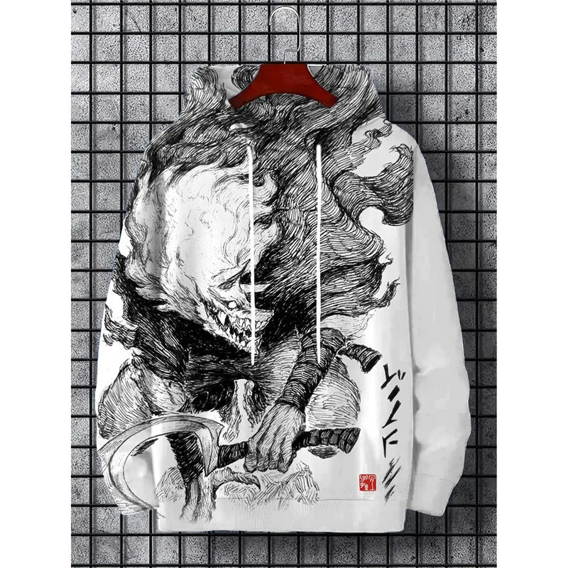 Japanese Harajuku 3D Printed Hoodies For Men Mountain Cat Tentacle Graphic Sweatshirts Casual Loose Hooded Long Sleeves Pullover