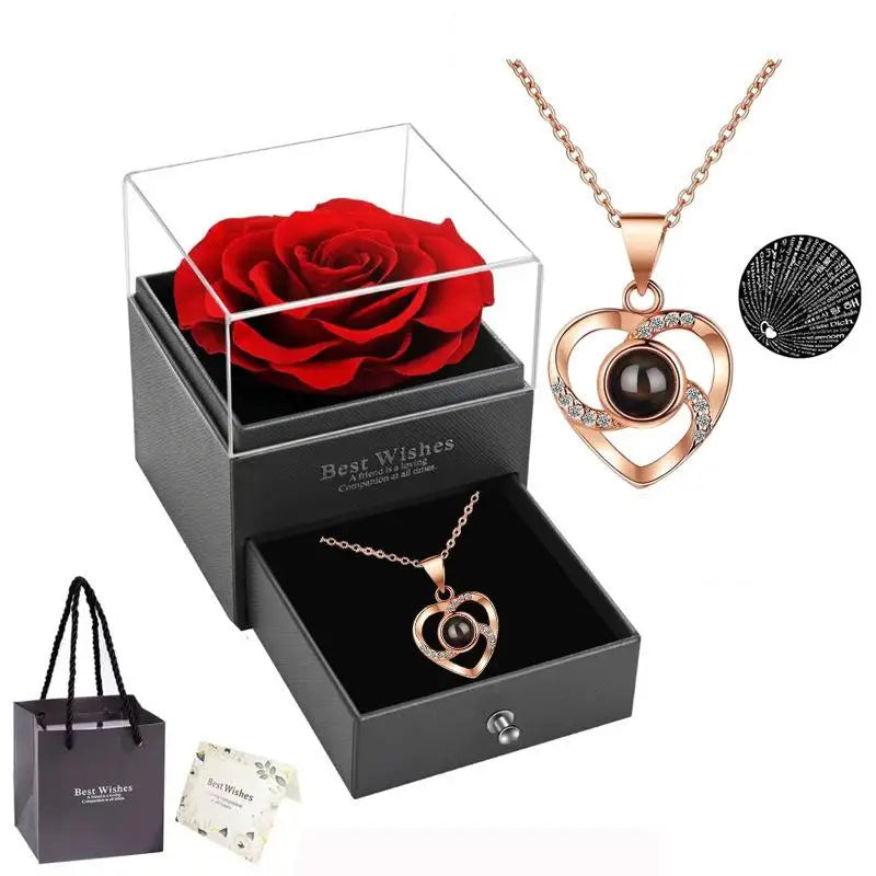 Heart-Shaped Red Rose Necklace