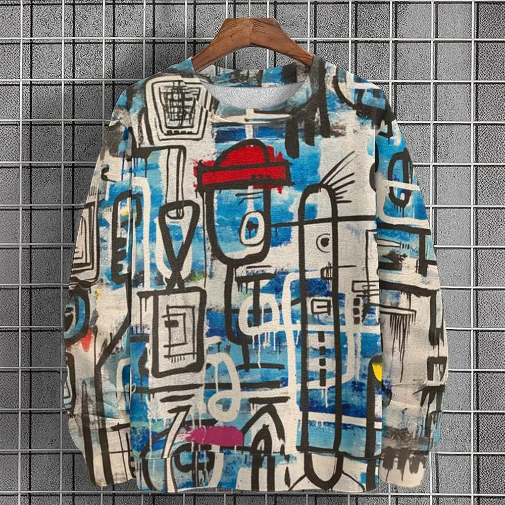 Pullover Sweatshirt For Men Graffiti Graphic Long Sleeve