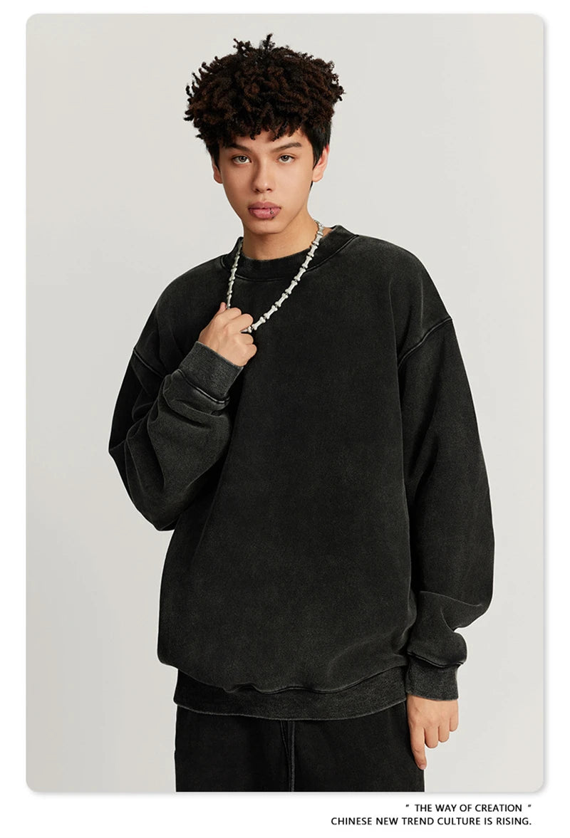 ZODF Autumn Winter Men Washed Fleece Sweatshirts Vintage Unisex Women Loose 355gsm O Neck Thick Warm Pullovers HY0717