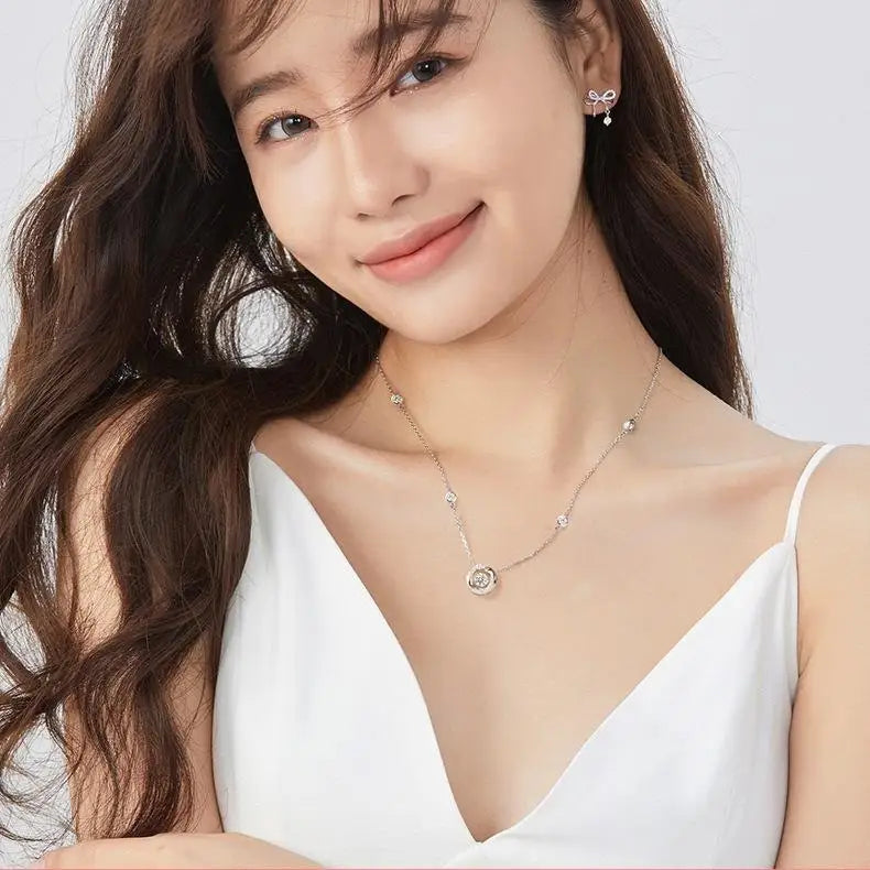 925 Sterling Silver Crystal Pendant – Retro Fashion Necklace for Women & Girls