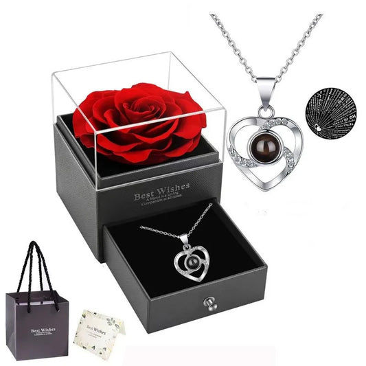 Heart-Shaped Red Rose Necklace