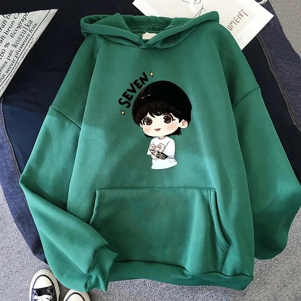 JungKook Seven Hoodie Women Harajuku Aesthetic Funny Kawaii Hoodies Unisex Autumn Winter Casual Fleece Pullover Sweatshirts Tops