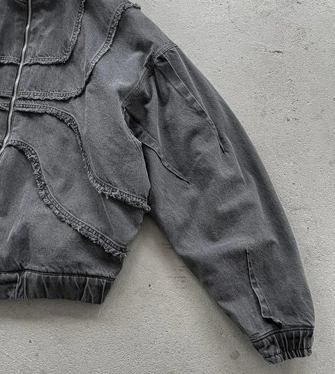 Y2K Gothic Autumn Jacket Harajuku Punk Washed Distressed Black Zipper Sweatshirt Jacket Oversized Sweatshirt Mens Womens Clothes
