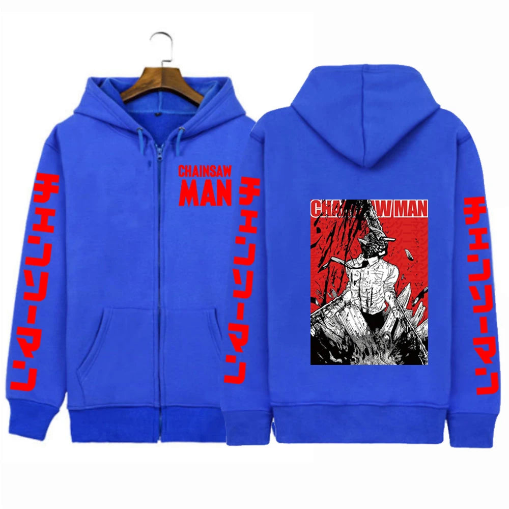 Harajuku Autum Winter Manga Chainsaw Man Women Zipper Hoodies Coats Sweatshirt Streetwear Cartoon oversized zipper jacket coats