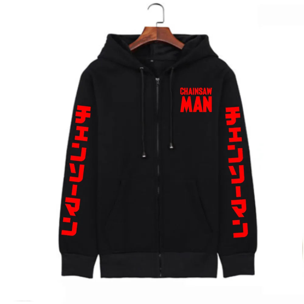 Harajuku Autum Winter Manga Chainsaw Man Women Zipper Hoodies Coats Sweatshirt Streetwear Cartoon oversized zipper jacket coats