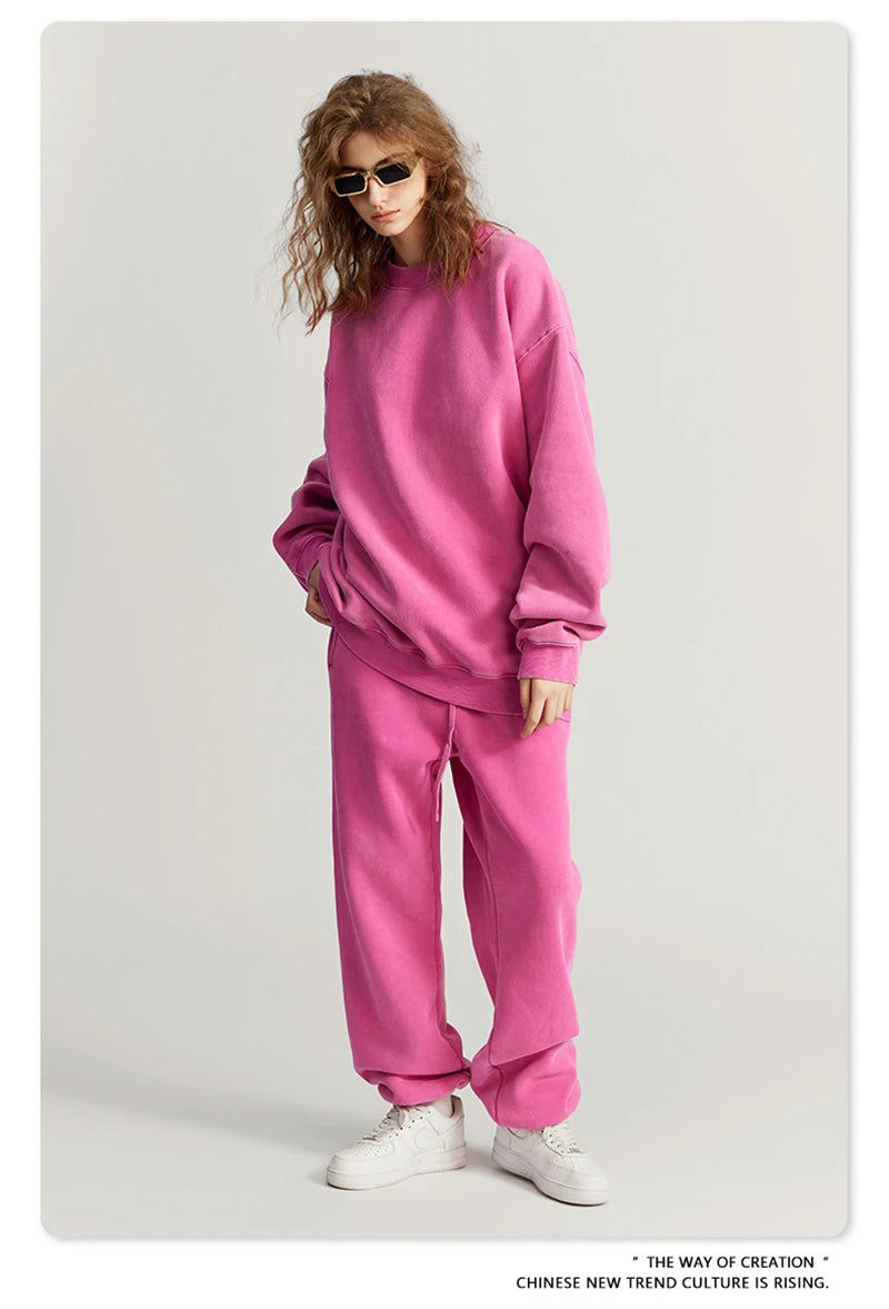 ZODF Autumn Winter Men Washed Fleece Sweatshirts Vintage Unisex Women Loose 355gsm O Neck Thick Warm Pullovers HY0717