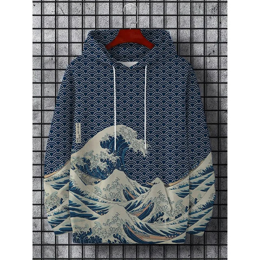 Japanese Harajuku 3D Printed Hoodies For Men Mountain Cat Tentacle Graphic Sweatshirts Casual Loose Hooded Long Sleeves Pullover