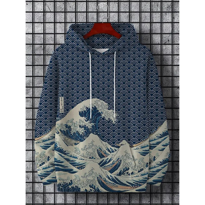 Japanese Harajuku 3D Printed Hoodies For Men Mountain Cat Tentacle Graphic Sweatshirts Casual Loose Hooded Long Sleeves Pullover