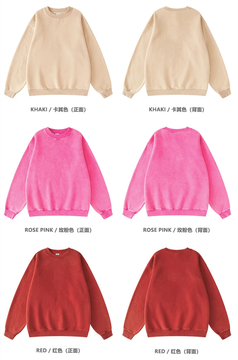ZODF Autumn Winter Men Washed Fleece Sweatshirts Vintage Unisex Women Loose 355gsm O Neck Thick Warm Pullovers HY0717