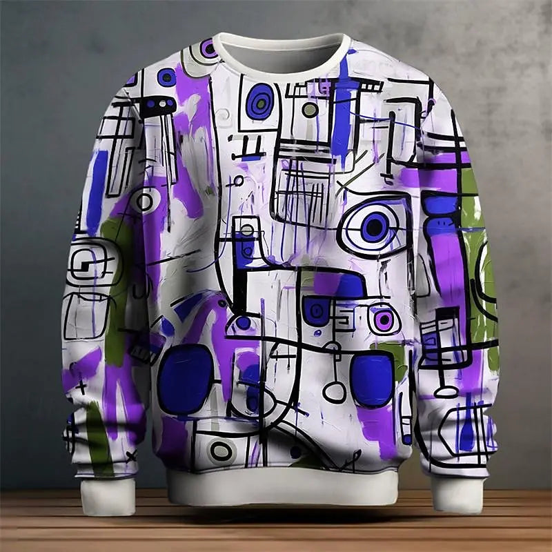 Pullover Sweatshirt For Men Graffiti Graphic Long Sleeve