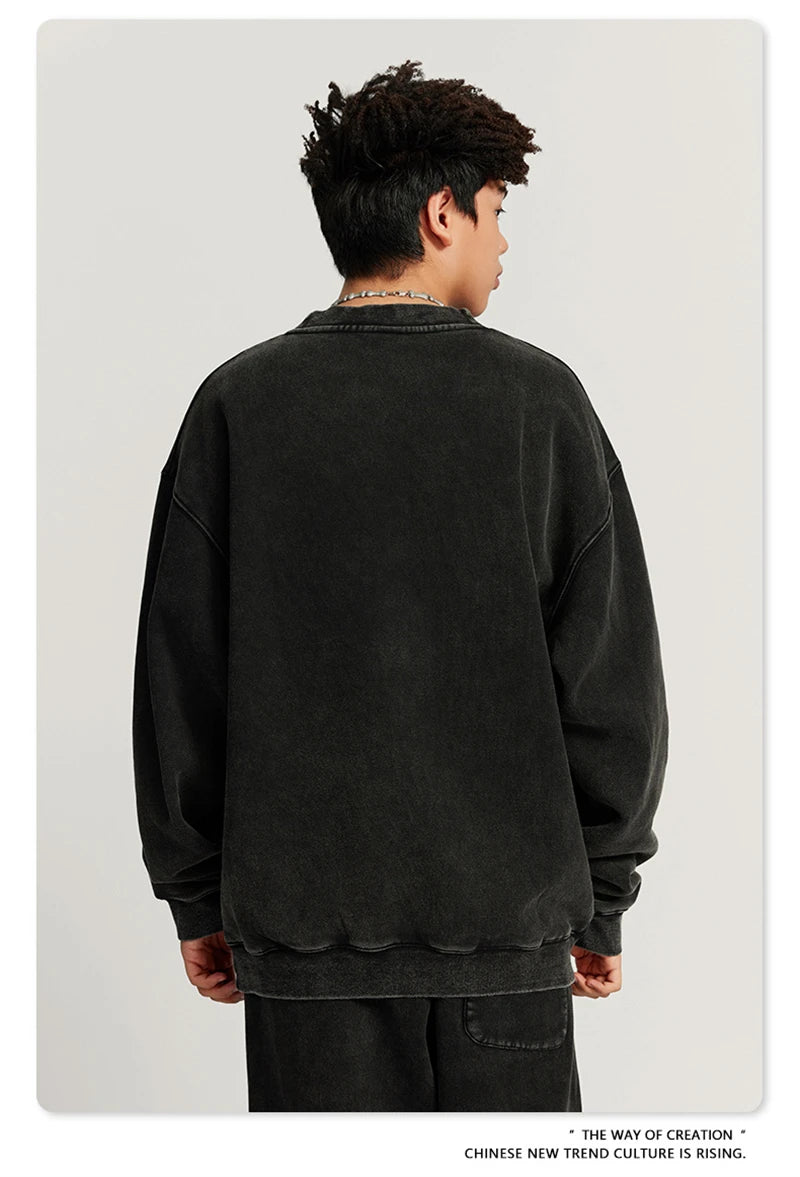 ZODF Autumn Winter Men Washed Fleece Sweatshirts Vintage Unisex Women Loose 355gsm O Neck Thick Warm Pullovers HY0717
