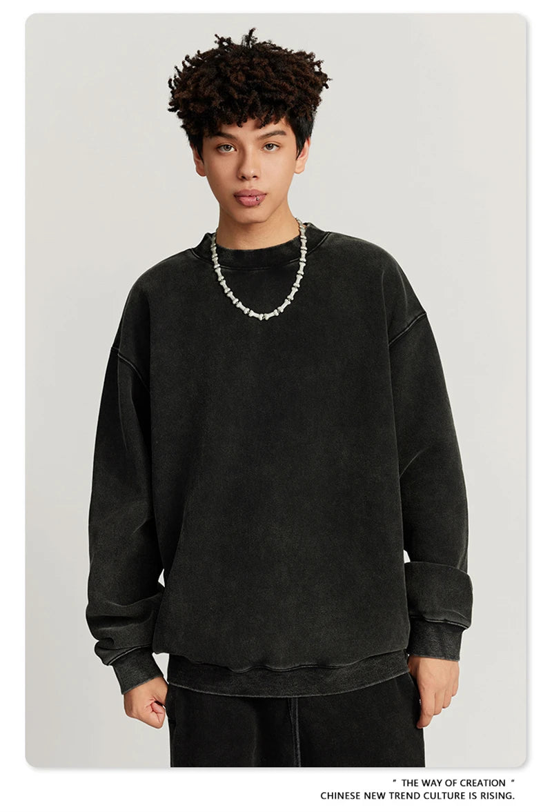 ZODF Autumn Winter Men Washed Fleece Sweatshirts Vintage Unisex Women Loose 355gsm O Neck Thick Warm Pullovers HY0717