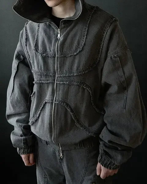 Y2K Gothic Autumn Jacket Harajuku Punk Washed Distressed Black Zipper Sweatshirt Jacket Oversized Sweatshirt Mens Womens Clothes