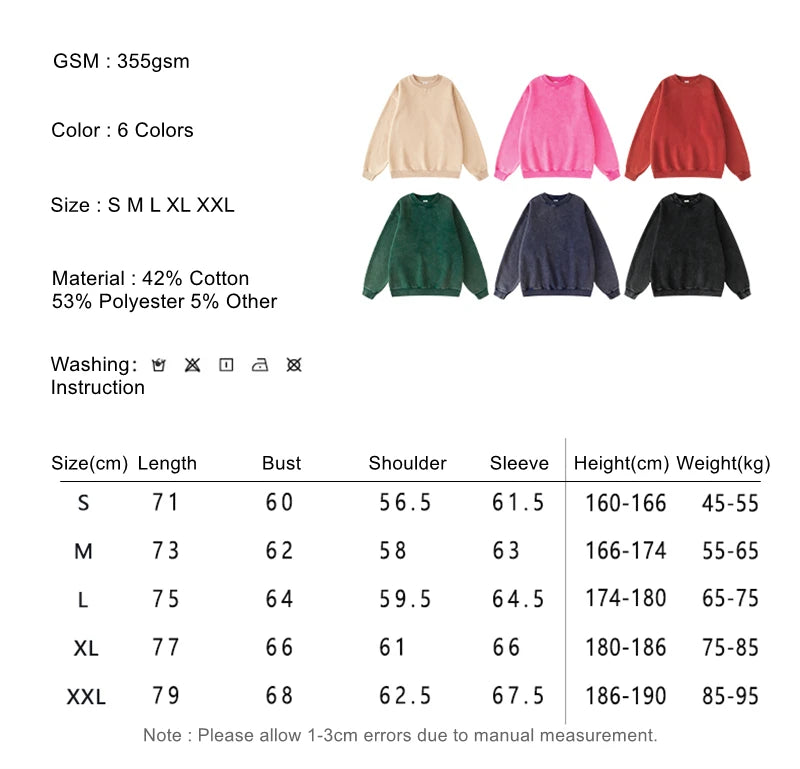 ZODF Autumn Winter Men Washed Fleece Sweatshirts Vintage Unisex Women Loose 355gsm O Neck Thick Warm Pullovers HY0717