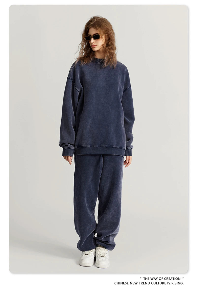 ZODF Autumn Winter Men Washed Fleece Sweatshirts Vintage Unisex Women Loose 355gsm O Neck Thick Warm Pullovers HY0717