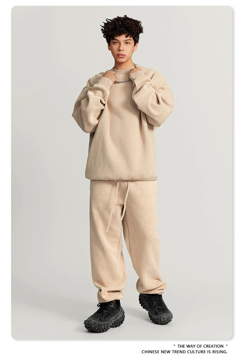 ZODF Autumn Winter Men Washed Fleece Sweatshirts Vintage Unisex Women Loose 355gsm O Neck Thick Warm Pullovers HY0717